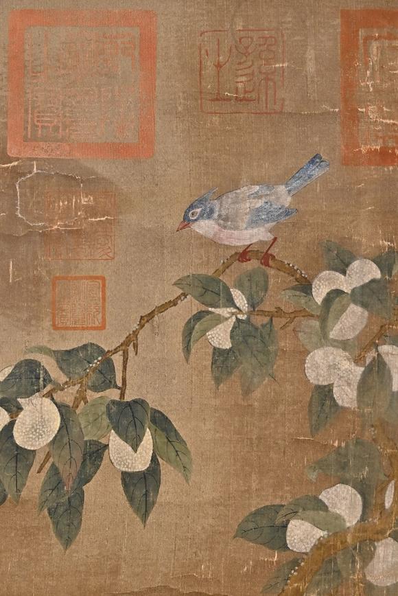 日本松町古美錢選 白鳴禽圖