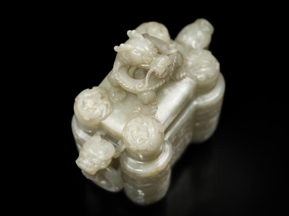 Galerie ZackeA PALE CELADON JADE ‘TULU’ VESSEL AND COVER, CHINA, QIANLONG PERIOD (1736-1795)