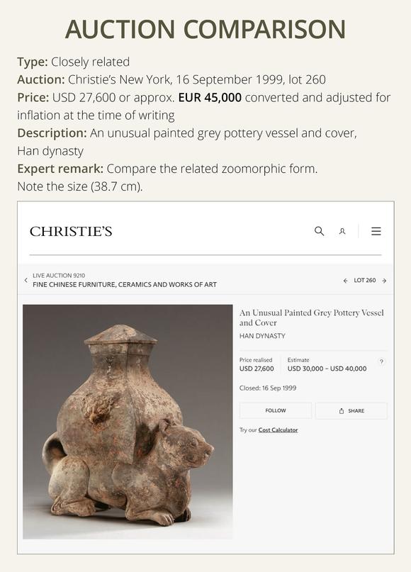Galerie ZackeA LARGE PAINTED POTTERY ‘RAM’ VESSEL, ZUN, HAN DYNASTY