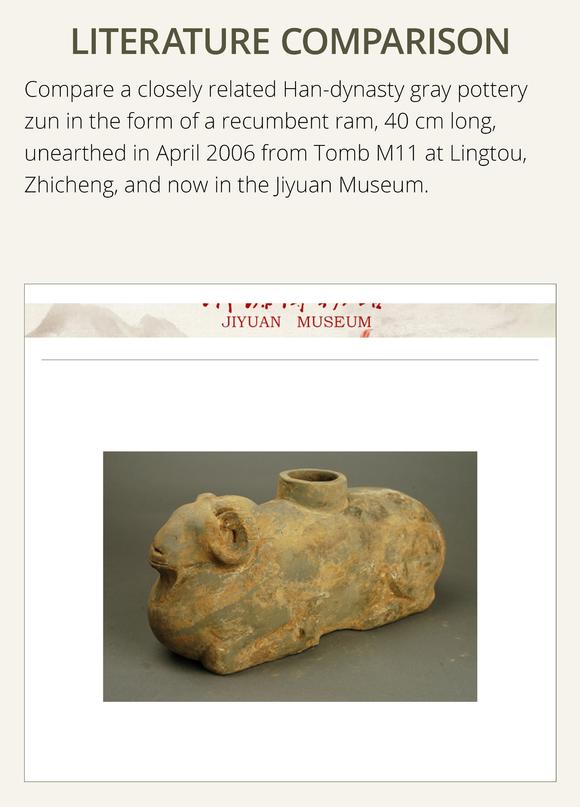 Galerie ZackeA LARGE PAINTED POTTERY ‘RAM’ VESSEL, ZUN, HAN DYNASTY