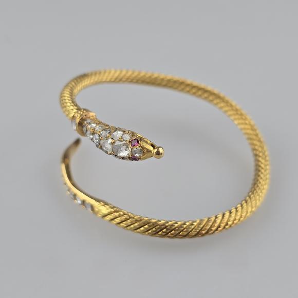 Auktionshaus BlankGoldarmreif in Schlangenform mit Diamantbesatz - Gelbgold 900/000, g