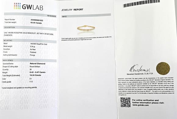 Auktionshaus BlankFeines 14K-Tennisarmband - Rosegold 585/000 (14 K), ausgefasst mit 3
