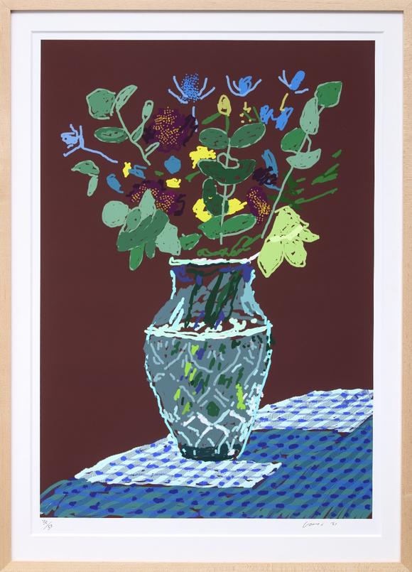 RoseberysDavid Hockney OM CH RA,?
British b.1937-?

Flowers On The Table Edge