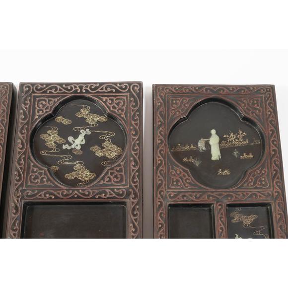 Waddington'sA Jade and Hardstone-Inlaid Black and Gilt-Lacquer Twelve-Panel Floor Screen, Late Qing/Republican Period, 晚清/民國 雕漆嵌寶地屏一套共十二扇
