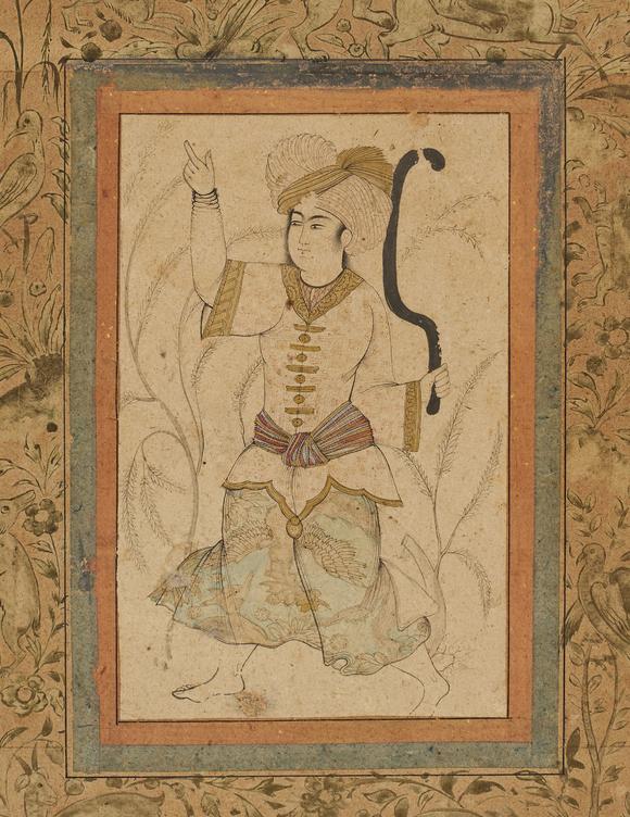 Kew AuctionsA SAFAVID MINIATURE PAINTING DEPICTING A COURTLY YOUTH REZA ABBASI STYLE, PERSIAN, 17TH CENTURY