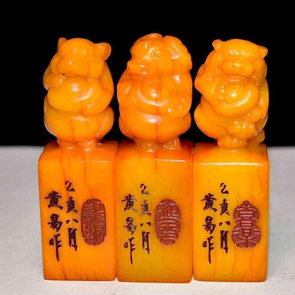 日本松町古美田黃石12生肖套章