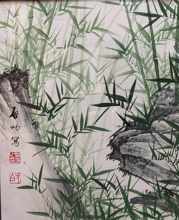 日本松町古美啟功 精品竹石圖
