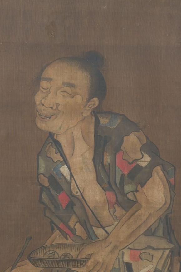 Coronari Auctions BVChinese school: A blind beggar with a dog, ink and colours on silk, probably Ming
