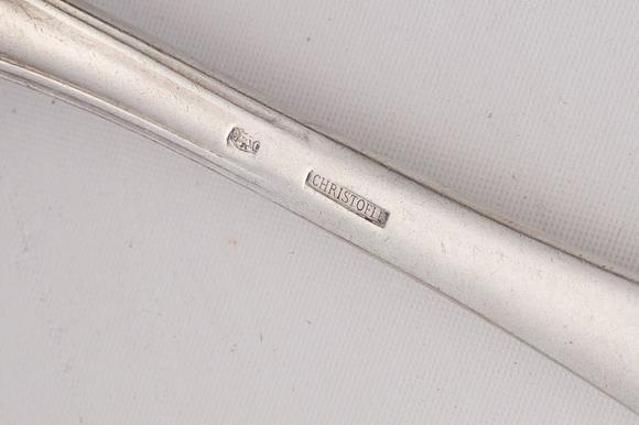 Coronari Auctions BVA French 12-piece silver-plated cutlery set, Christofle, and two butter knives with a German silver handle, 20th C.