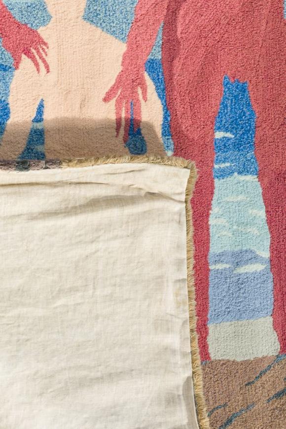 Coronari Auctions BVJose Vermeersch (1922-1997): An exceptional wall tapestry with figures and a dog on the beach, hand-tufted wool, ed. 1/1, dated (19)91