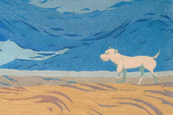 Coronari Auctions BVJose Vermeersch (1922-1997): An exceptional wall tapestry with figures and a dog on the beach, hand-tufted wool, ed. 1/1, dated (19)91
