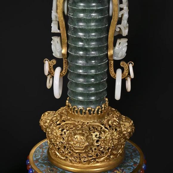 JUBAO HALL AUCTION HOUSE INCPair of Bronze Cloisonné Enamel Jade-Inlaid Scholar's Vases