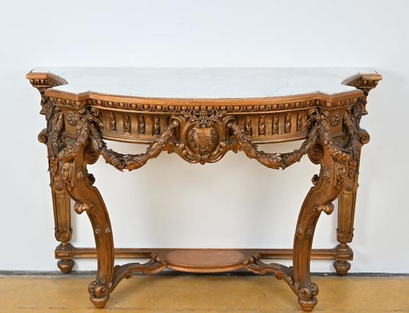 Loeckx AuctioneersLarge gilded Louis XVI console with marble top, 19…