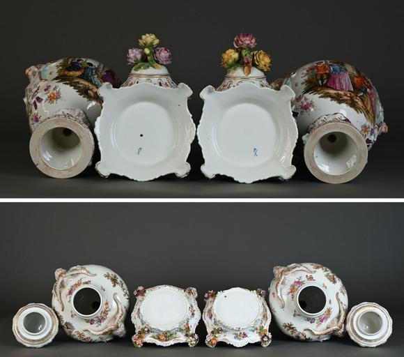 Loeckx AuctioneersA pair of large Saxon porcelain vases \'romantic sc…