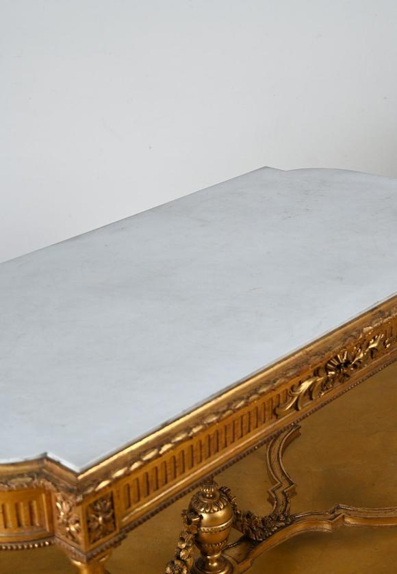Loeckx AuctioneersGilded wooden console with marble top, Louis XVI s…