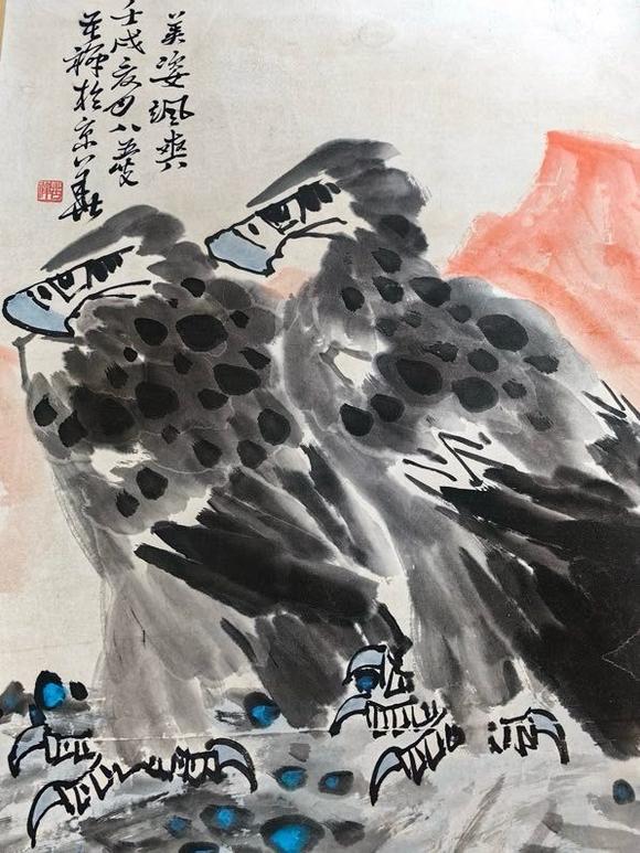 日本松町古美李苦禪 松鷹圖