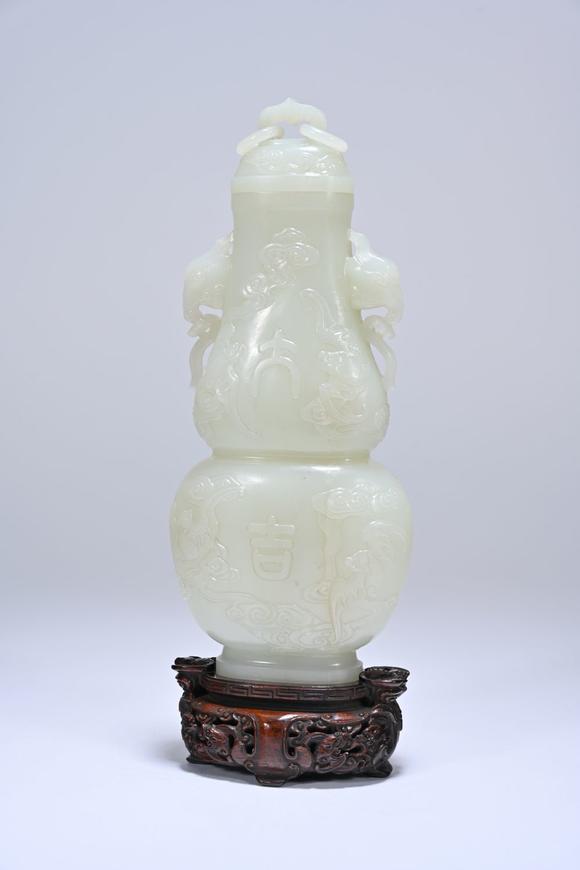 三杉美術(shù)清 白玉大吉葫蘆瓶