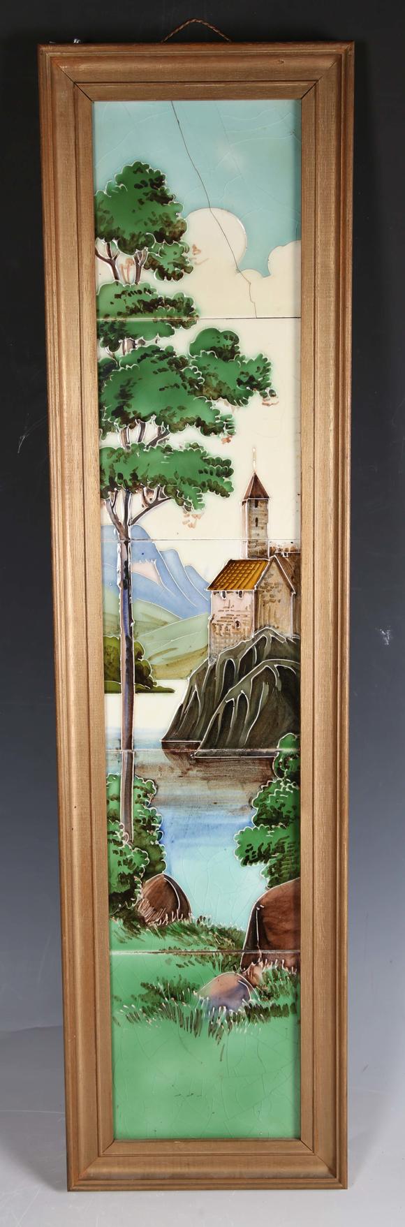 TooveysAn eighteen tile panel printed with a chinoiserie landscape, mid-20t