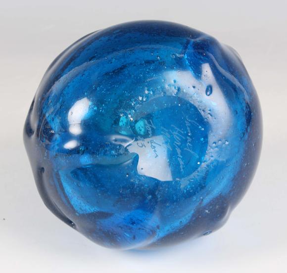 TooveysAn early Samuel Herman studio glass vase, dated 1967, the cobalt blu