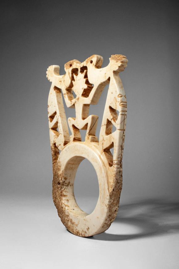 Apollo Art AuctionsCa. early 20th century AD. >
A pale stone openwork barava pendant features a complex figural comp