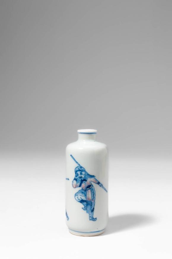 Apollo Art AuctionsQing Dynasty, Ca. AD 1644 - 1912. >
A slender porcelain snuff bottle of cylindrical form with a s