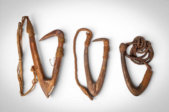 Apollo Art AuctionsCa. late 19th - early 20th century AD. >
A group comprising several large wooden fish hooks of ch