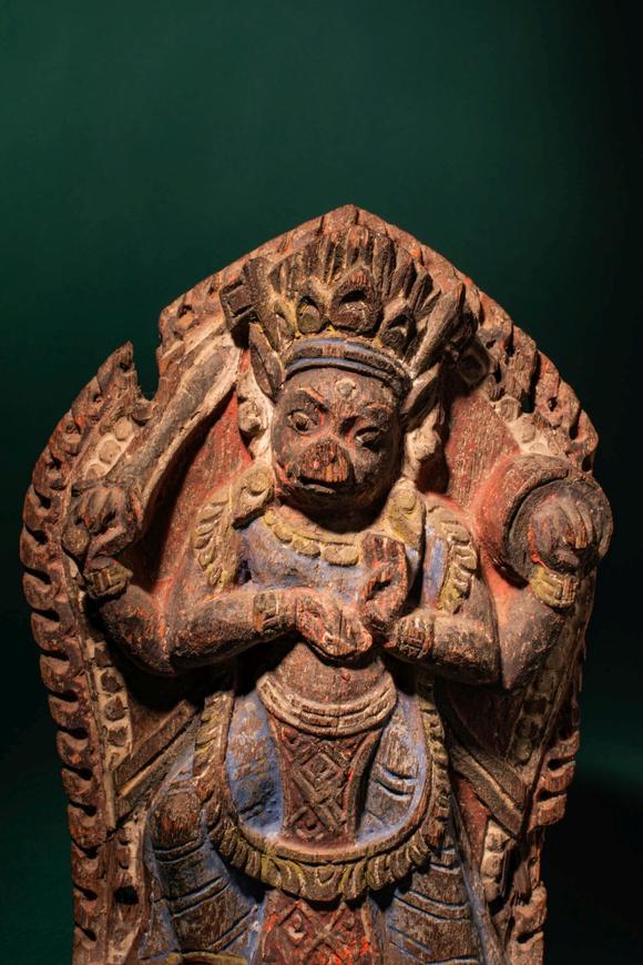 Apollo Art AuctionsCa. 17th century AD. >
A carved wooden figure depicting the goddess Varahi, shown seated frontall