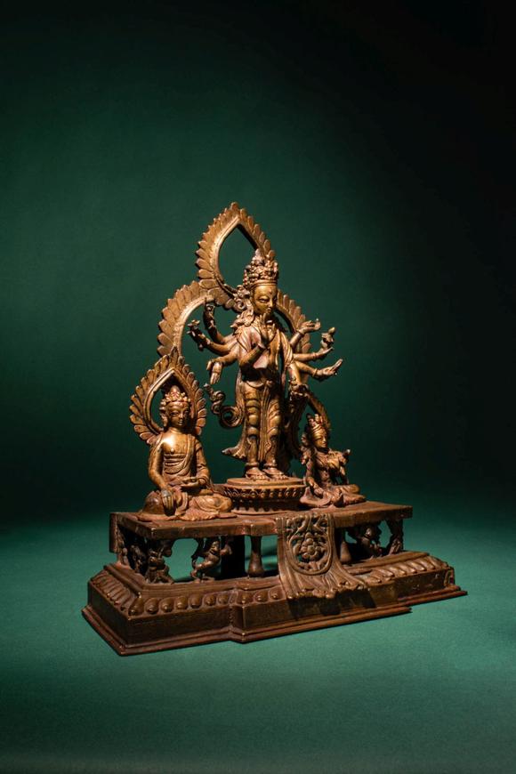 Apollo Art AuctionsCa. 18th - 19th century AD. >
A finely cast bronze triadic group centred on Amoghapasha Lokeshvar