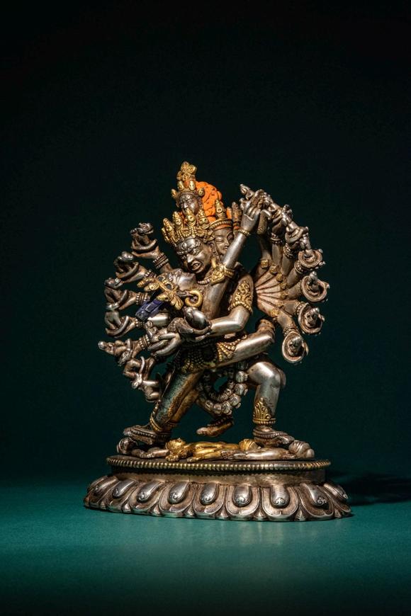 Apollo Art AuctionsCa. 18th-19th century AD. >
A powerful silver and parcel-gilt figure of Chakrasamvara in union wi