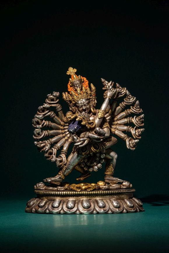 Apollo Art AuctionsCa. 18th-19th century AD. >
A powerful silver and parcel-gilt figure of Chakrasamvara in union wi