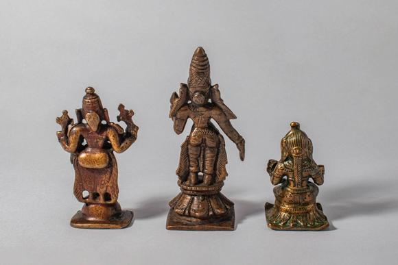 Apollo Art AuctionsCa. 18th-19th century AD. A refined group of three South Indian bronze figures depicting Vishnu,