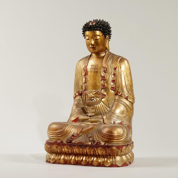 東京飛鳥(niǎo)清 木雕漆金如來(lái)像
