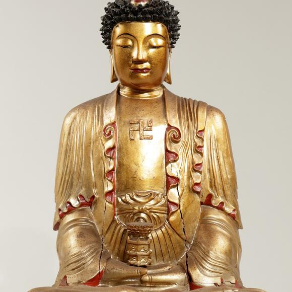東京飛鳥清 木雕漆金如來(lái)像
