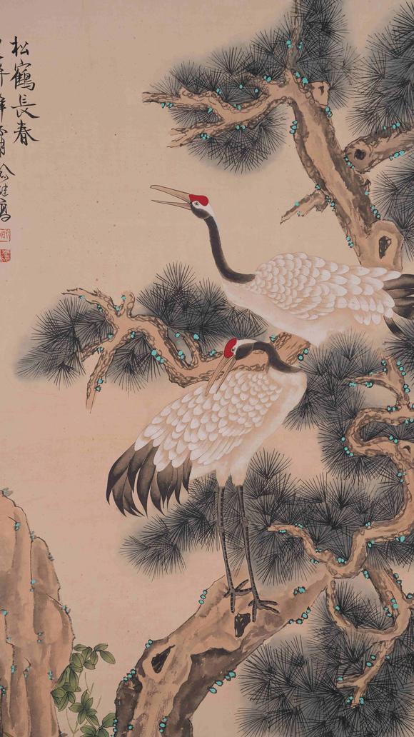 千葉大和喻繼高紙本松鶴長(zhǎng)春圖畫