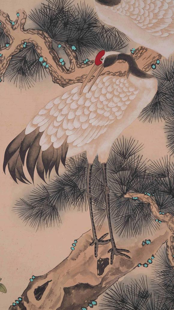 千葉大和喻繼高紙本松鶴長(zhǎng)春圖畫