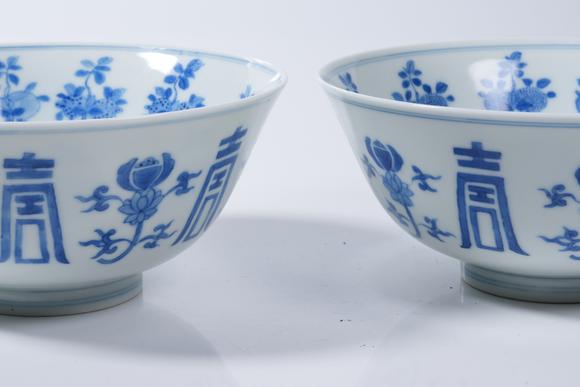 千葉大和青花萬壽紋碗一組