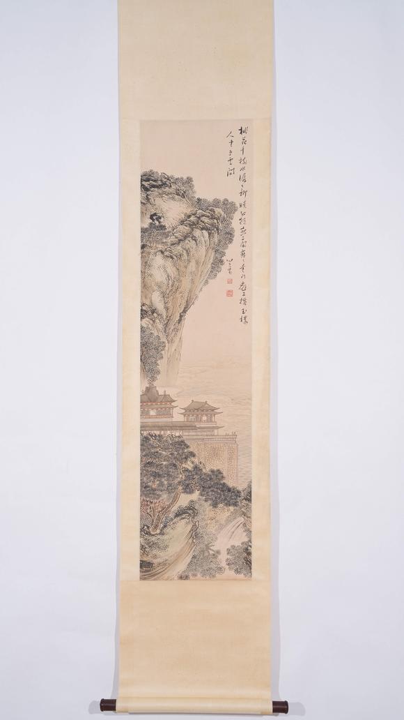 千葉大和溥儒紙本山水樓閣圖畫