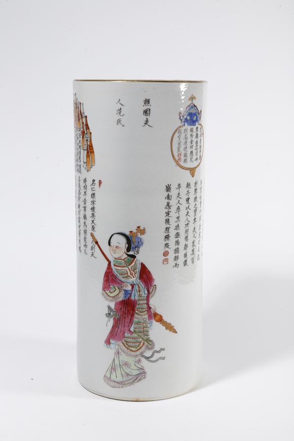 千葉大和粉彩人物故事紋帽筒（一對(duì)）