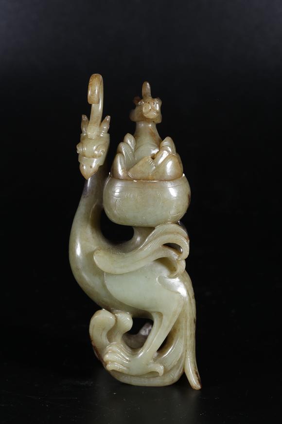 千葉大和高古玉雕龍鳳紋博山爐（一對）