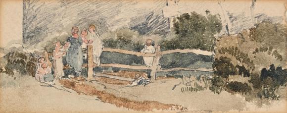 DreweattsPETER DE WINT (BRITISH 1784-1849), STUDY OF CHILDREN CLIMBING A FENCE
