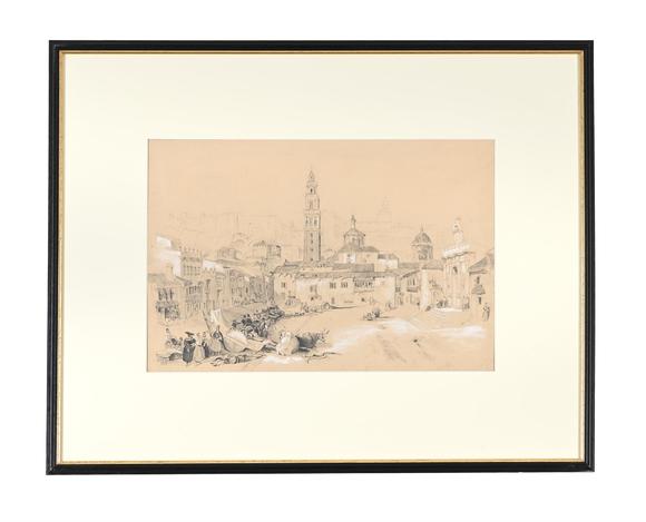 DreweattsCIRCLE OF DAVID ROBERTS (SCOTTISH 1796-1864), GREAT SQUARE AND MARKETPLACE AT CARMONA