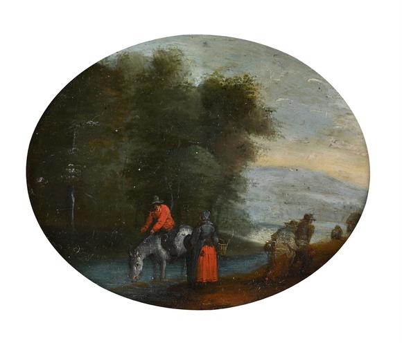 DreweattsCIRCLE OF JOSEPH VAN BREDAEL (FLEMISH 1688-1739), TRAVELLERS IN A RIVER LANDSCAPE