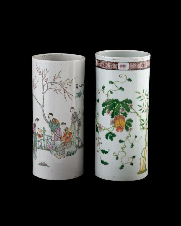 Bertolami Fine ArtTwo cylindrical painted porcelain vases. China, 20th century.