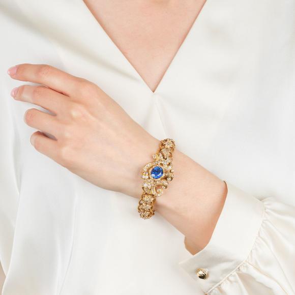 Auktionshaus StahlCarl Siewers Workshop first mentioned 1849. Antique St. Petersburg Diamond Bracelet with Natural Ceylon Sapphire 'Cornflower Blue'.
