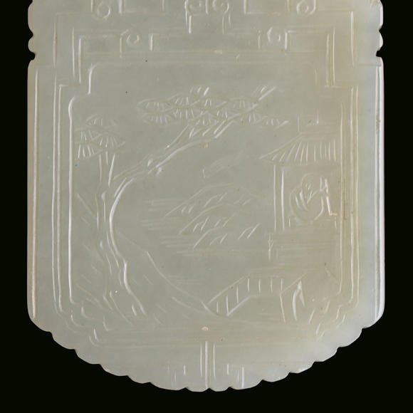 Oakridge Auction Gallery十九世紀(jì) 白玉雕“自在風(fēng)化雪月天”牌  A Chinese carved white jade plaque
