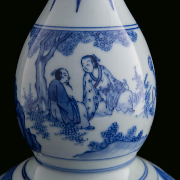 Oakridge Auction Gallery明崇禎 青花人物葫蘆瓶  A Chinese blue and white double gourd-form vase