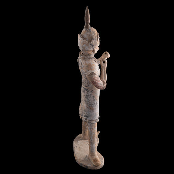 Oakridge Auction Gallery西元618-907年盛唐 灰胎武士俑一對(duì)  A pair of Chinese gray pottery warrior figures
