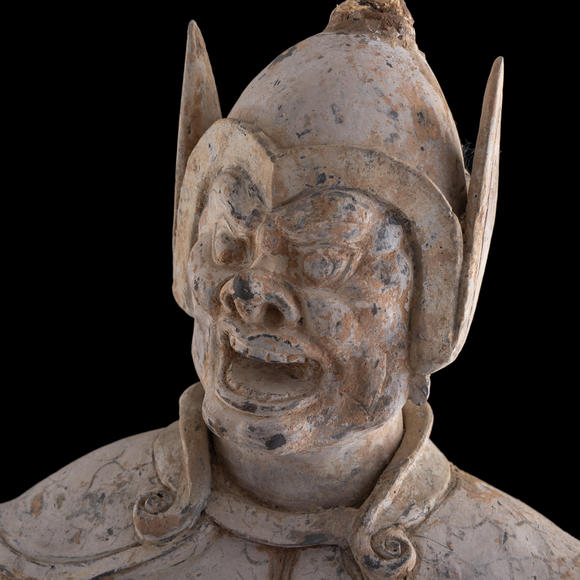 Oakridge Auction Gallery西元618-907年盛唐 灰胎武士俑一對(duì)  A pair of Chinese gray pottery warrior figures
