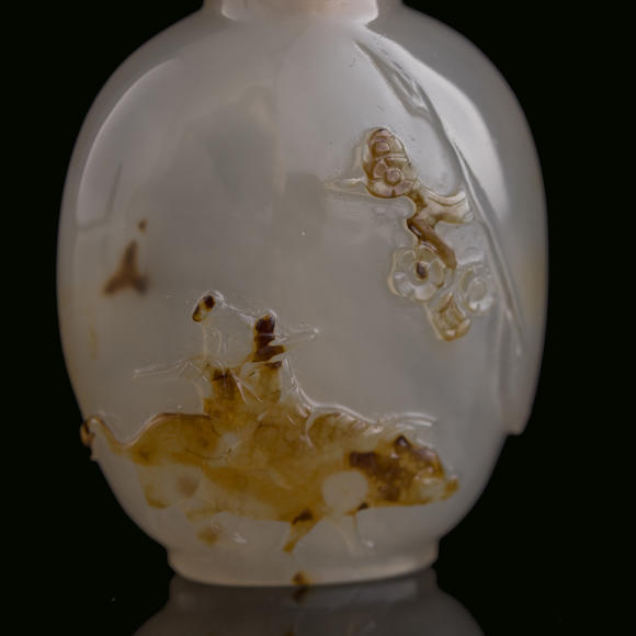 Oakridge Auction Gallery十八世紀(jì)晚 瑪瑙巧雕牧牛圖鼻煙壺  A Chinese carved agate 'ox-herding' snuff bottle