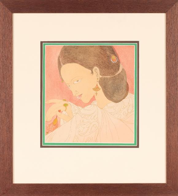RoseberysAbdur Rahman Chughtai (Indian, 1897-1975)
Untitled, Head of a woman

Watercolour on paper,?

Mounted, Glazed and framed,

30 x 27cm (unframed)